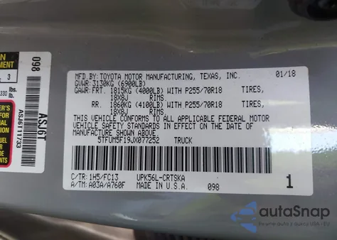 2018 Toyota Tundra Sr5 4.6L V8 from USA, damaged, VIN 5TFUM5F19JX077252